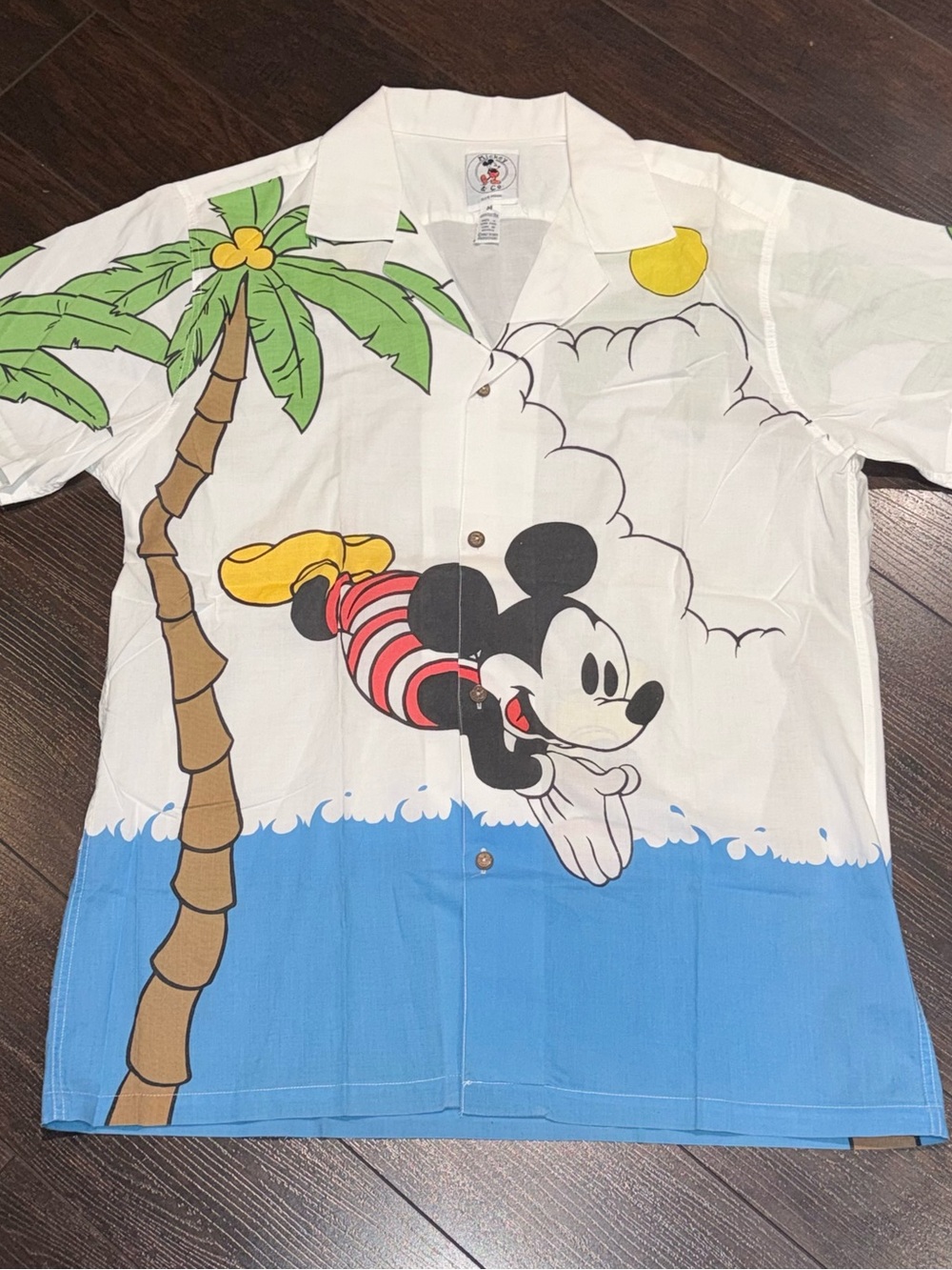 Mickey Mouse Tropical Graphic Button-Up Shirt - White & Blue - Picture 8 of 15